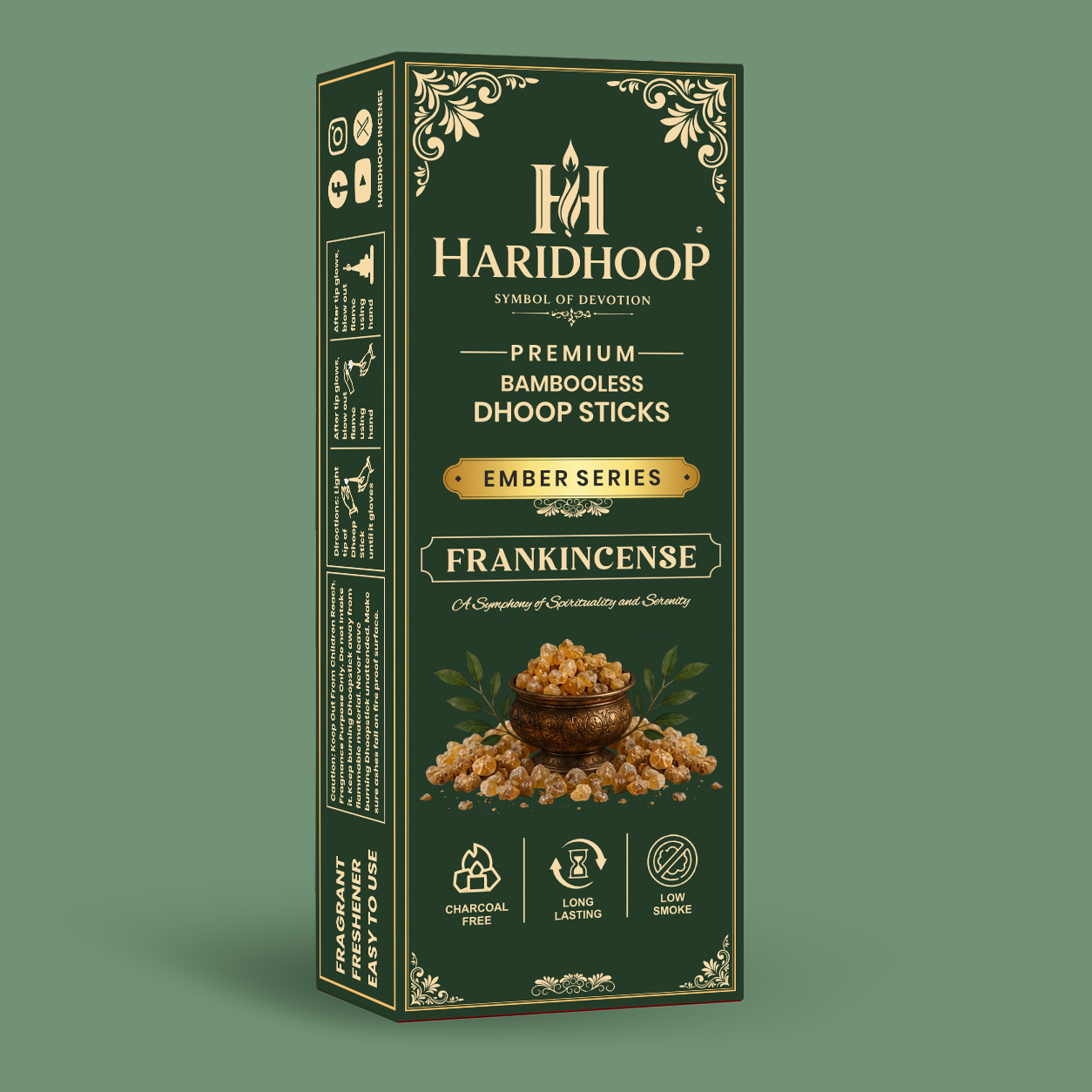 Haridhoop Frankincense Bambooless Dhoop Sticks 100% Natural Charcoal Free Dhoop Sticks with Long Lasting Fragrance(10 sticks)
