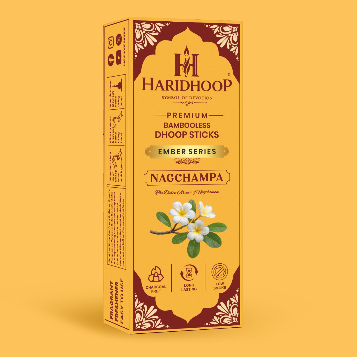 Haridhoop Nag Champa Bambooless Dhoop Sticks 100% Natural Charcoal Free Dhoop Sticks with Long Lasting Fragrance(10 sticks)