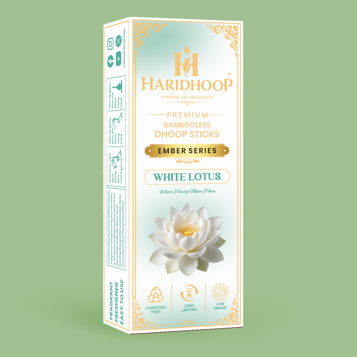 Haridhoop White Lotus Bambooless Dhoop Sticks 100% Natural Charcoal Free Dhoop Sticks with Long Lasting Fragrance(10 sticks)